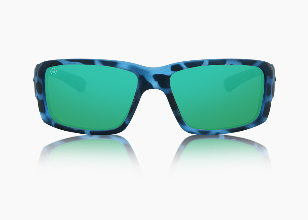 frame|matte blue aqua tortoise|lens|green flash mirror