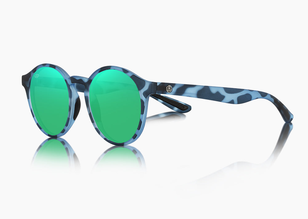 frame|matte blue aqua tortoise|lens|green flash mirror