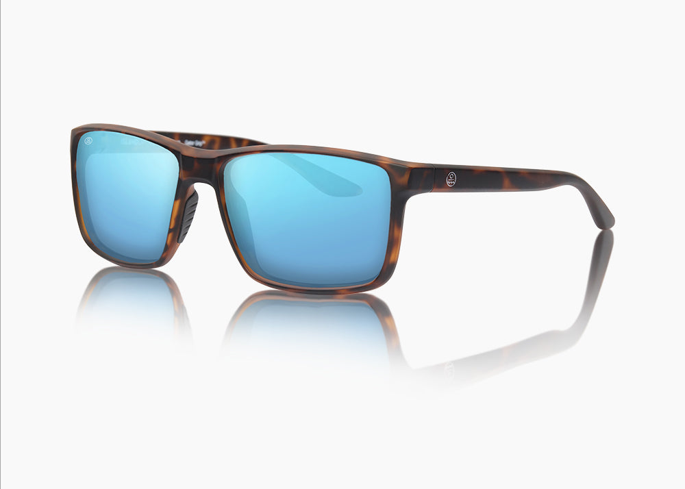matte tortoise|blue flash mirror