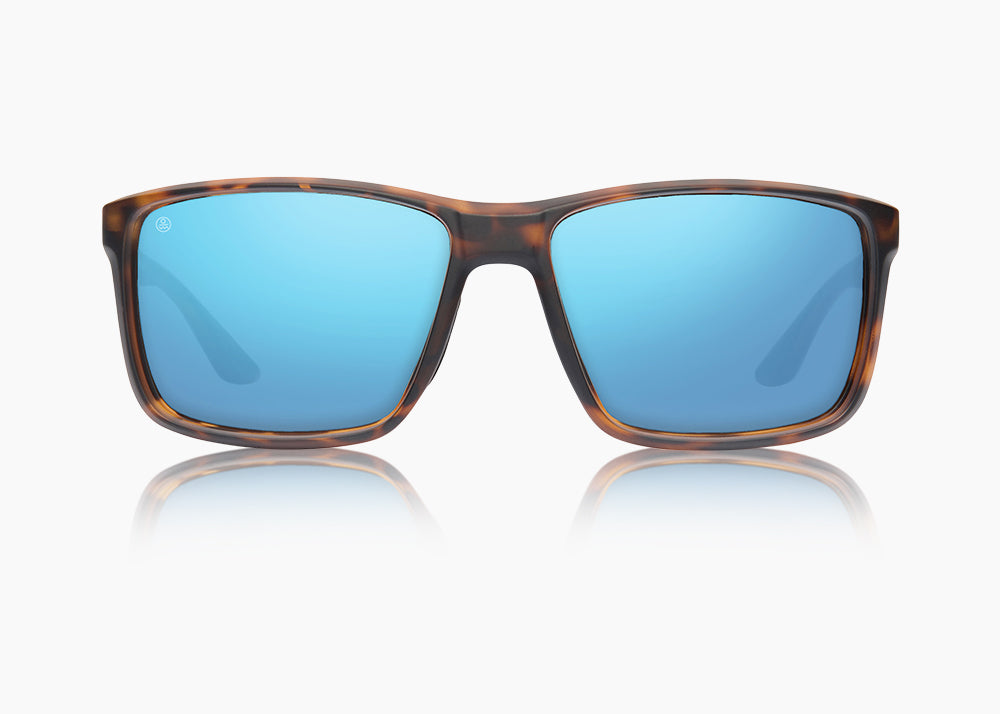 matte tortoise|blue flash mirror