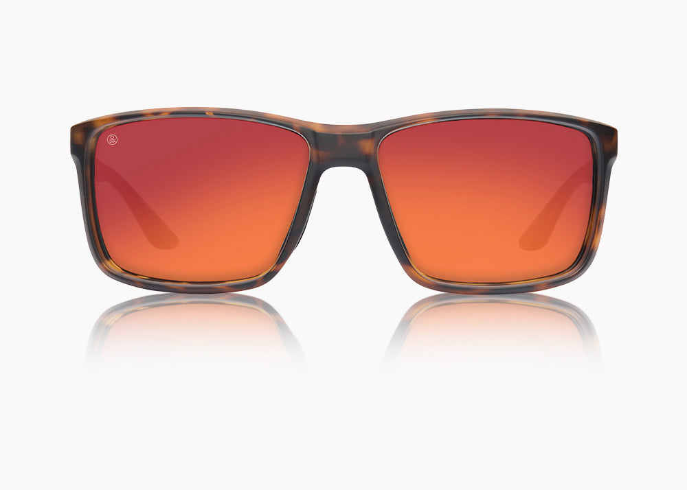 frame|matte tortoise|lens|red sunset mirror