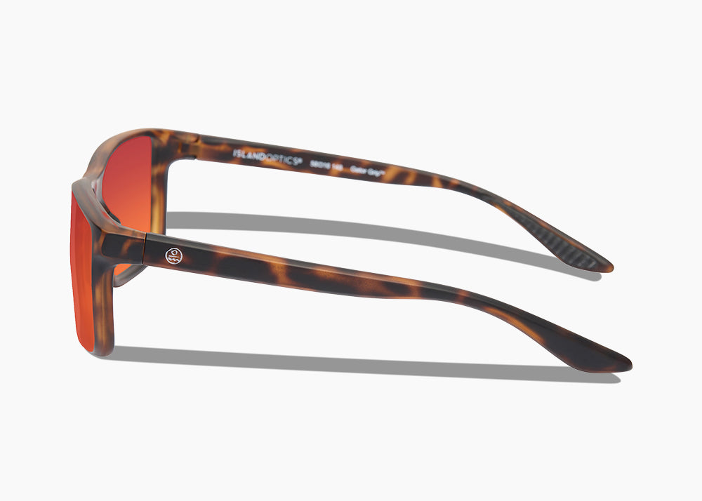 frame|matte tortoise|lens|red sunset mirror