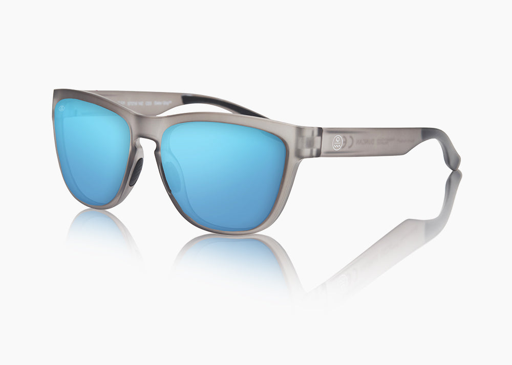 frame|matte translucent gray|lens|blue flash mirror