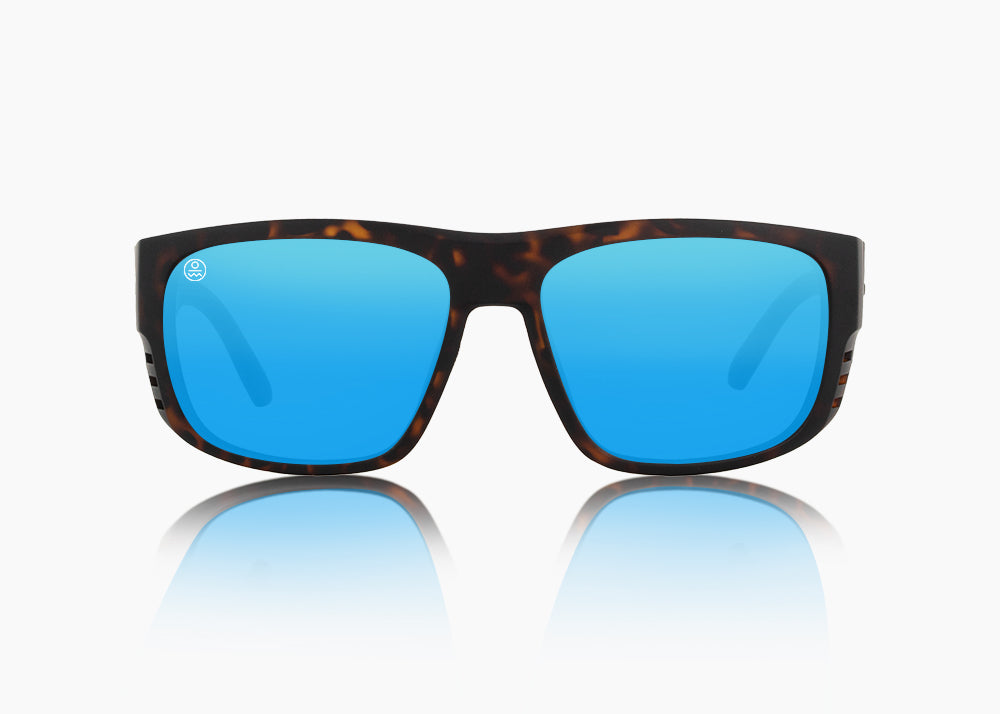 matte tortoise|blue flash mirror
