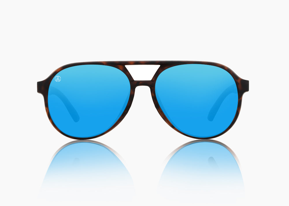 matte tortoise|blue flash mirror