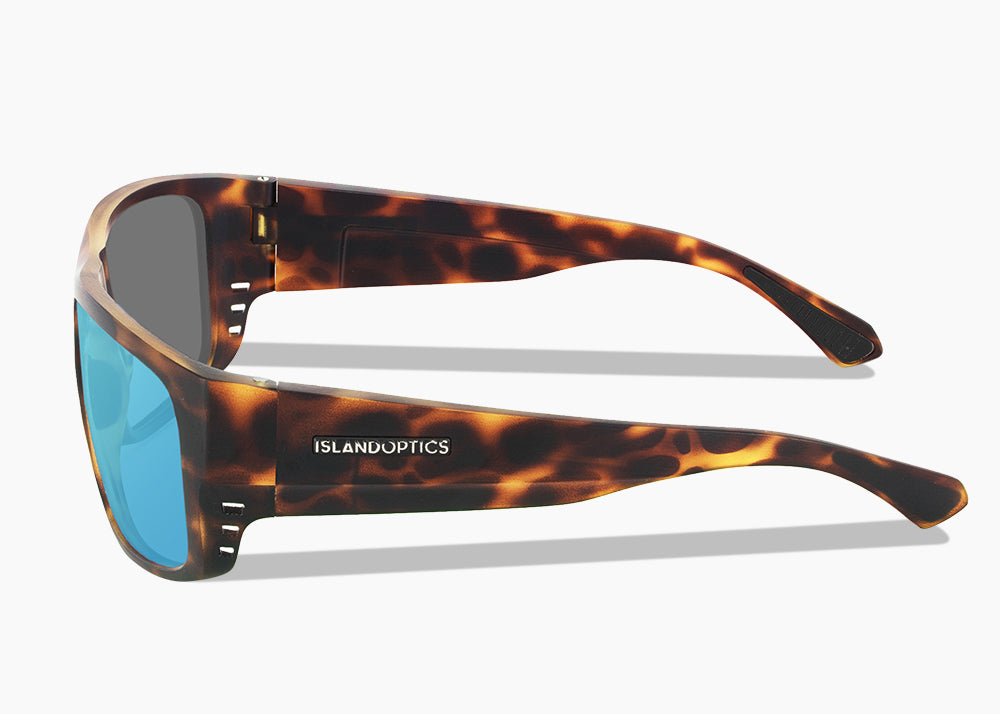 frame|matte tortoise|lens|blue flash mirror