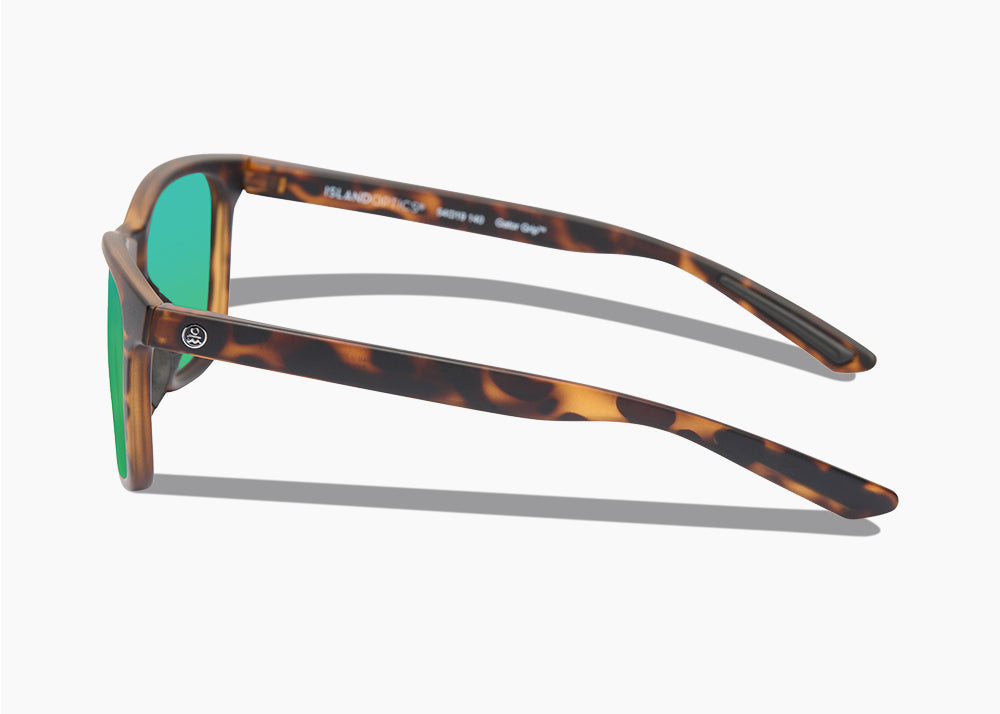 frame|matte tortoise|lens|green flash mirror