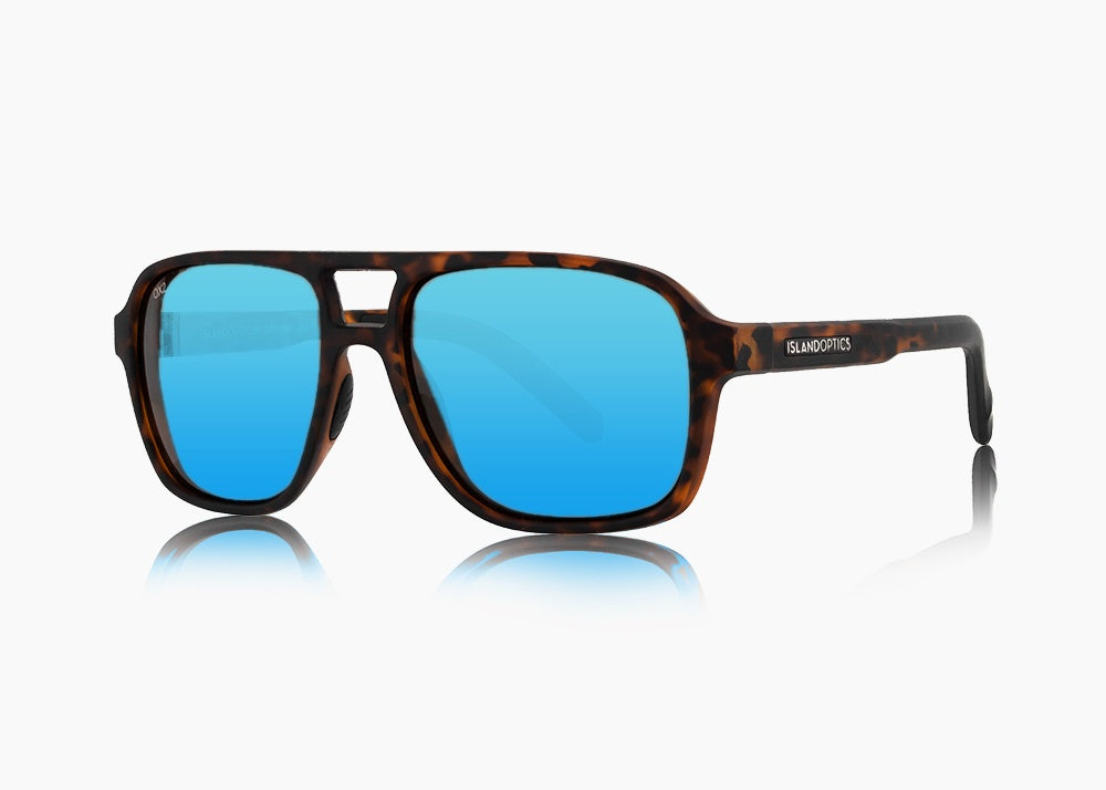 matte tortoise|blue flash mirror