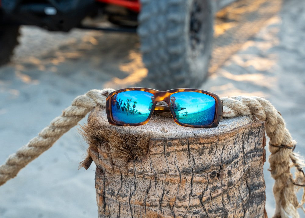 matte tortoise|blue flash mirror