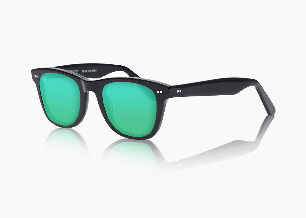frame|gloss black|lens|green flash mirror