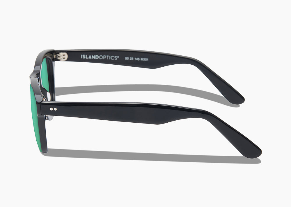 frame|gloss black|lens|green flash mirror