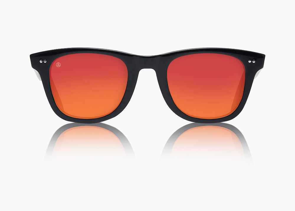 frame|gloss black|lens|red sunset mirror