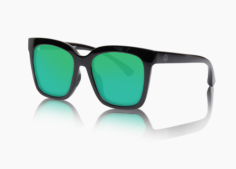 frame|gloss black|lens|green flash mirror