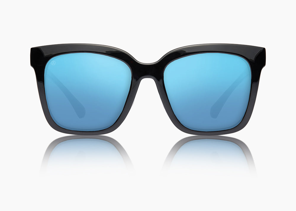 frame|gloss black|lens|blue flash mirror
