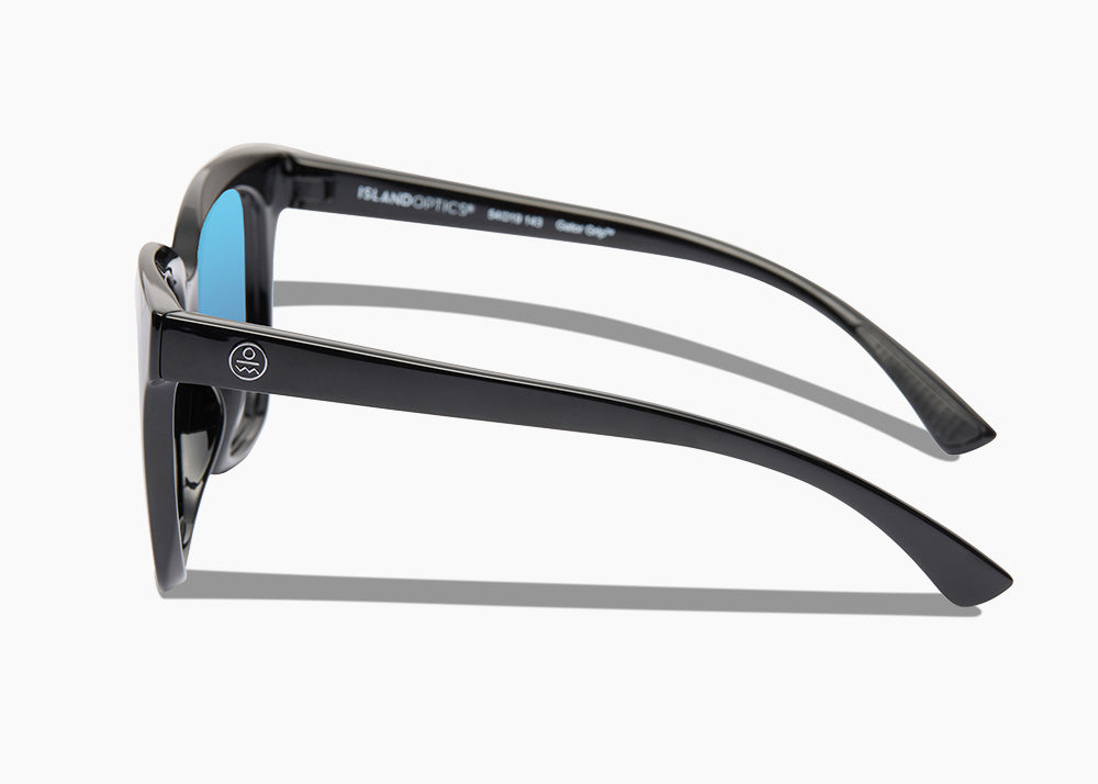 frame|gloss black|lens|blue flash mirror