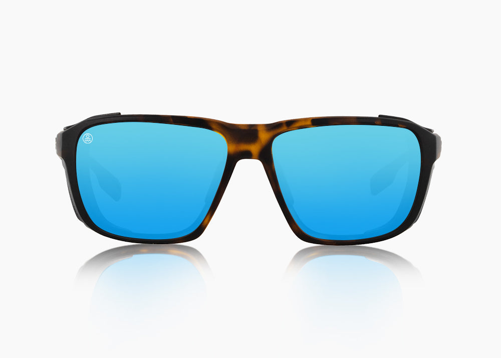 matte tortoise|blue flash mirror