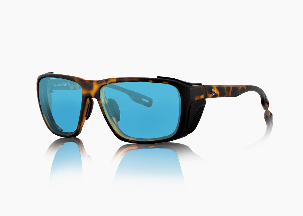 matte tortoise|blue flash mirror