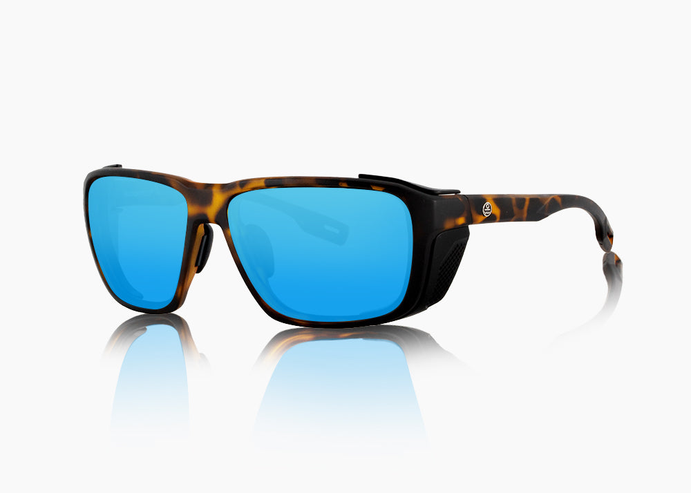 matte tortoise|blue flash mirror