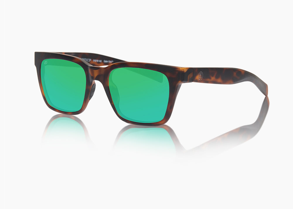 frame|matte tortoise|lens|green flash mirror