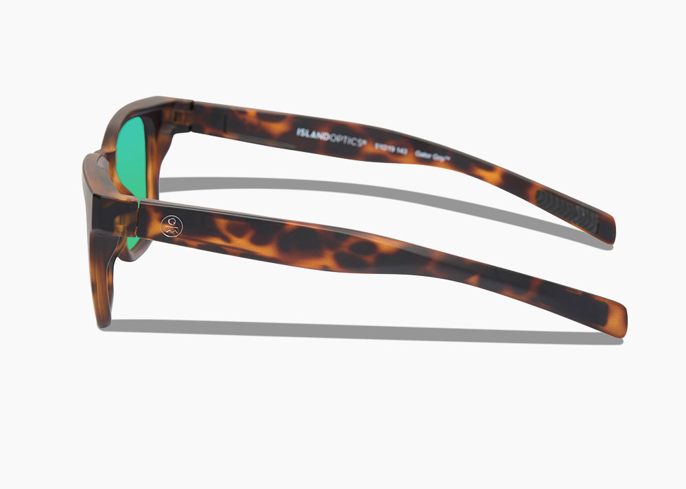 frame|matte tortoise|lens|green flash mirror