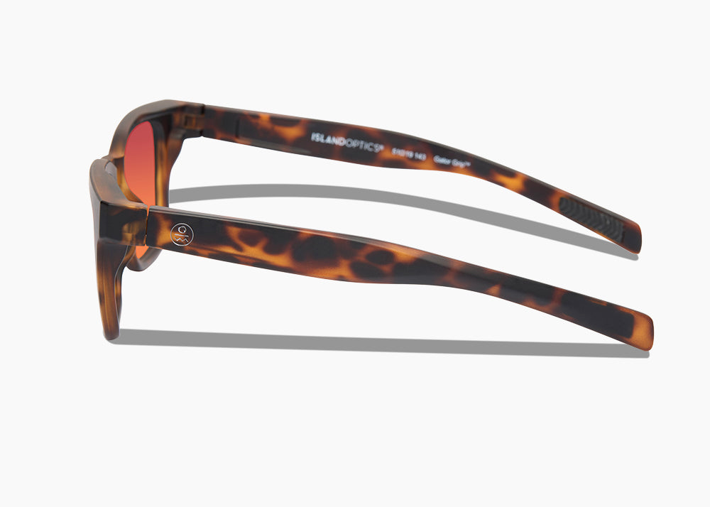 frame|matte tortoise|lens|red sunset mirror