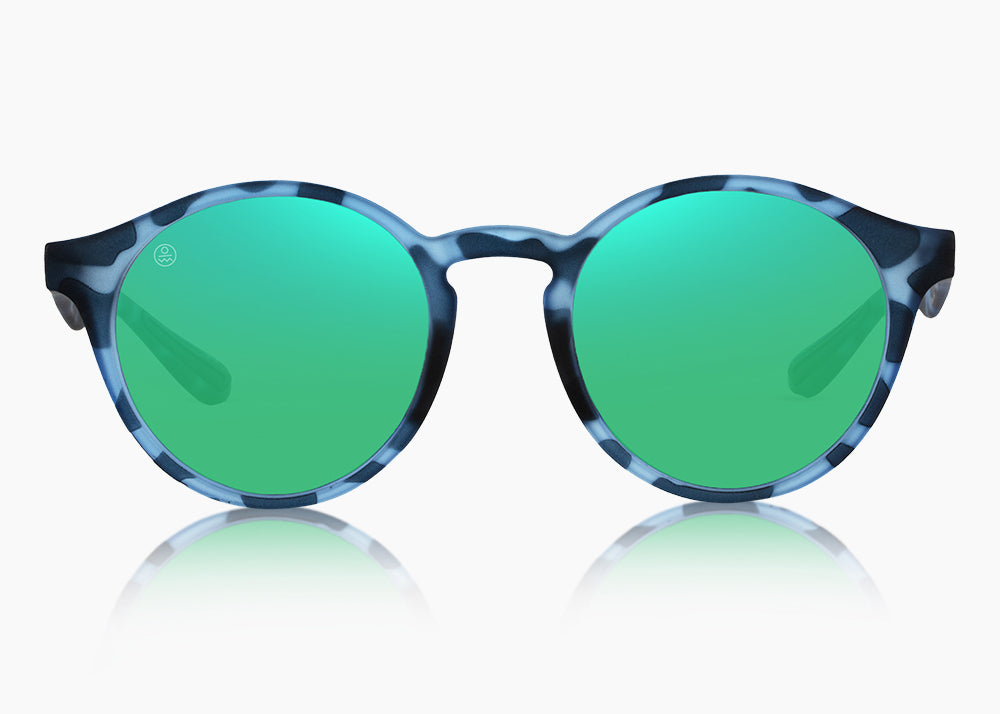 frame|matte blue aqua tortoise|lens|green flash mirror
