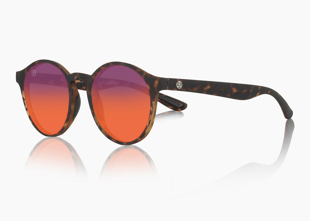 frame|matte tortoise|lens|red sunset mirror