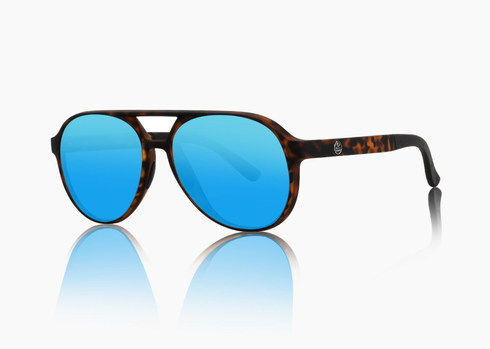 matte tortoise|blue flash mirror