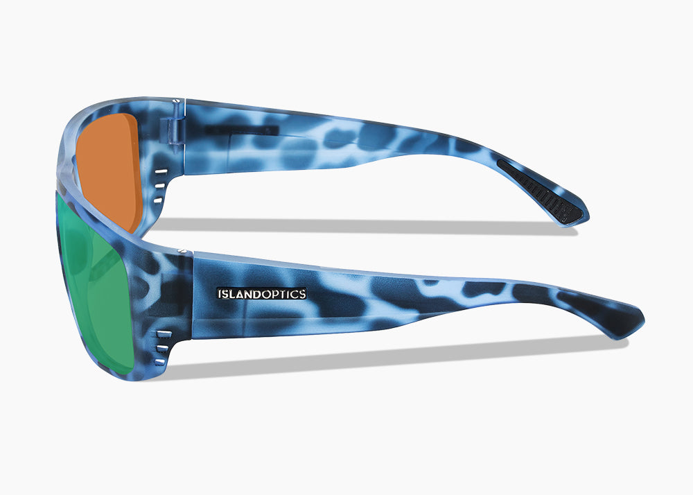 frame|matte blue aqua tortoise|lens|green flash mirror