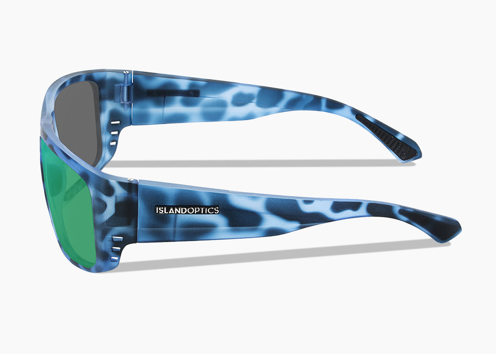 frame|matte blue aqua tortoise|lens|green flash mirror