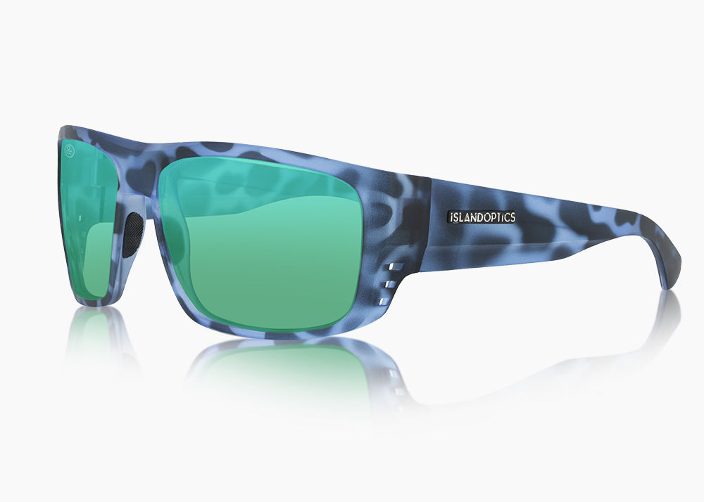 frame|matte blue aqua tortoise|lens|green flash mirror