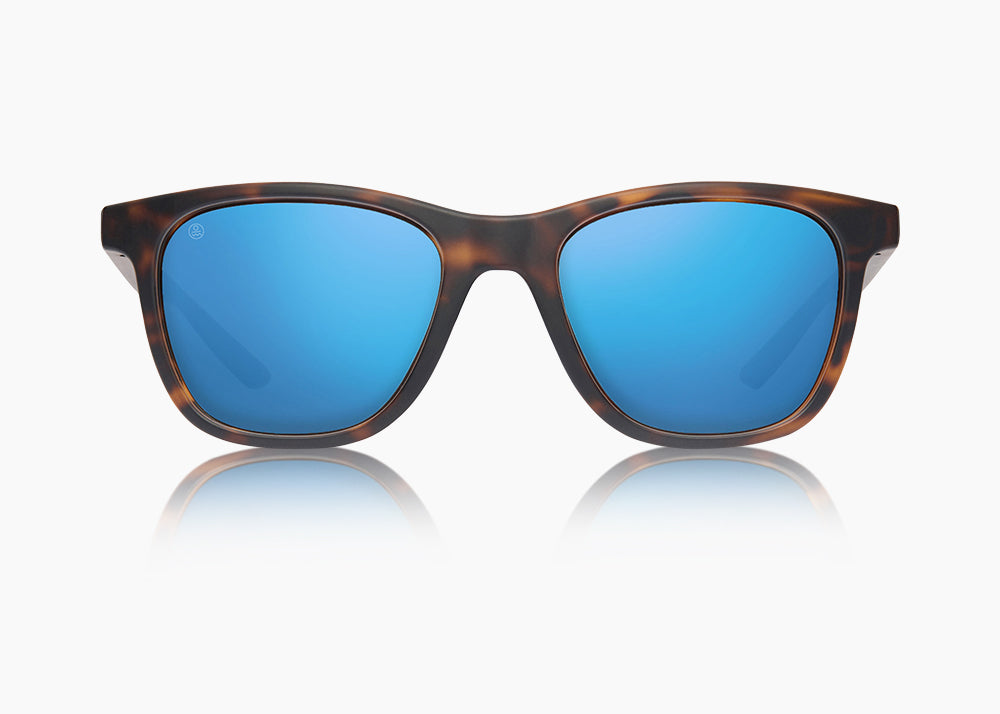 frame|matte tortoise|lens|blue flash mirror