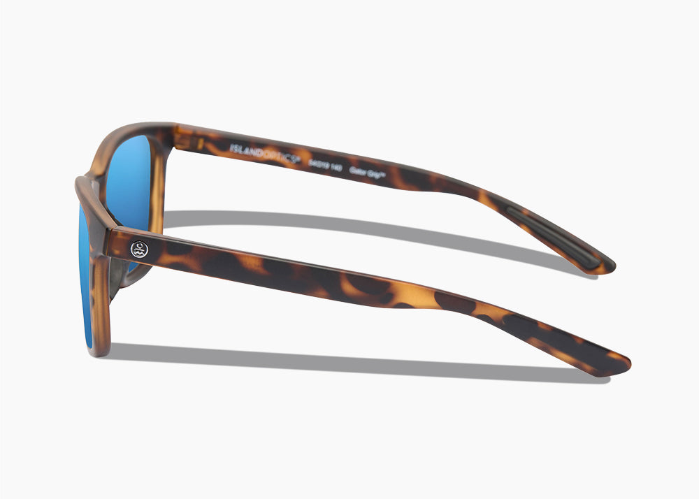 frame|matte tortoise|lens|blue flash mirror