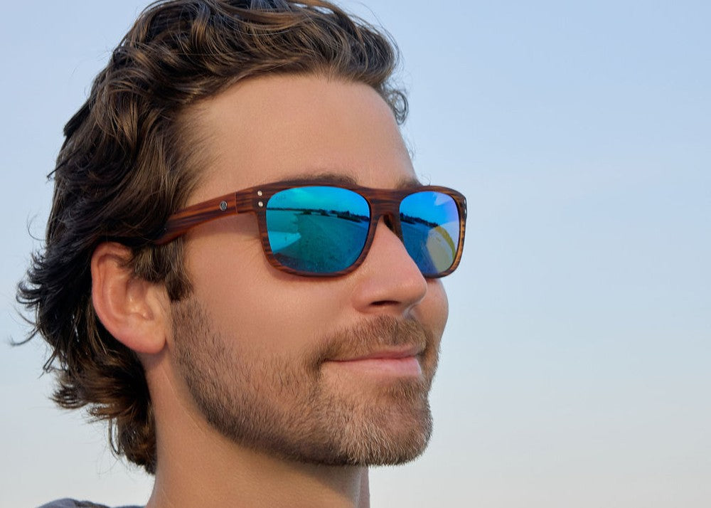 wood grain|blue flash mirror